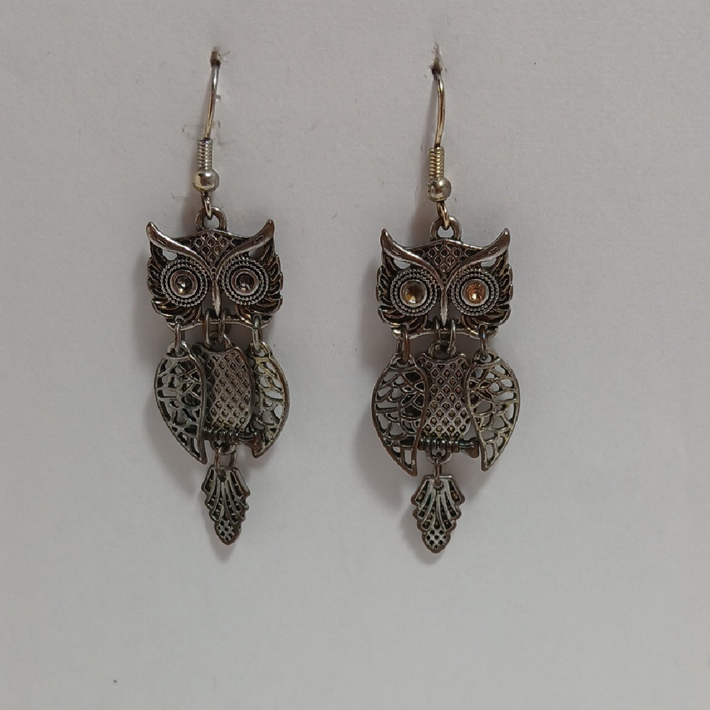Silver Owl Dangle Earrings